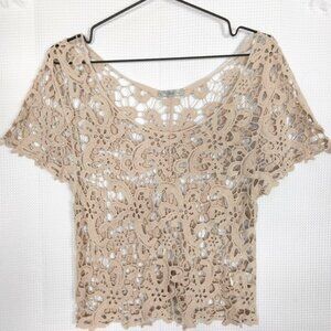 ISSI Crocheted Lace Sheer Top Overlay Cream size M